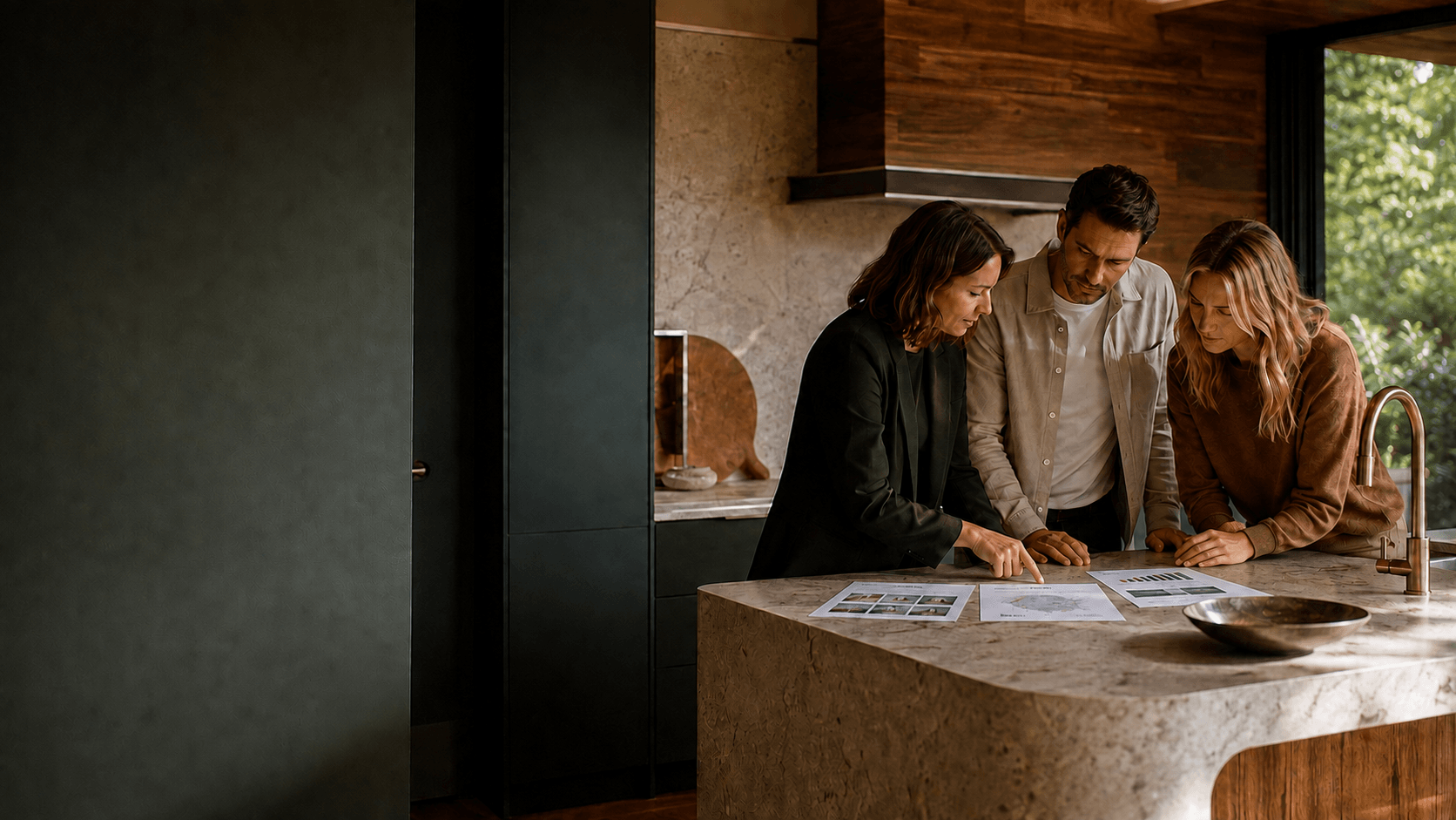 A real estate professional and client walking through a sunlit home
